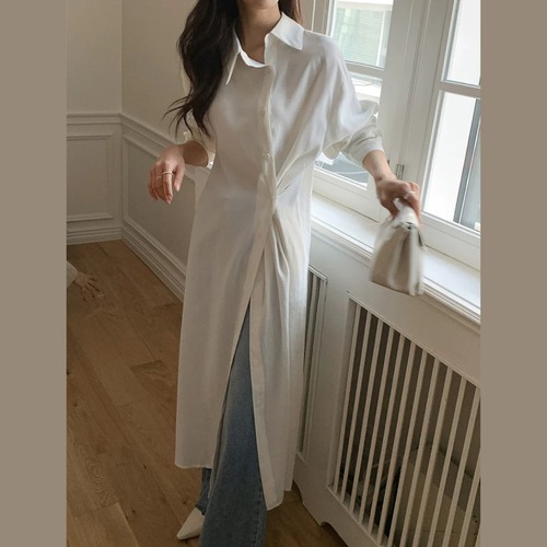アシンメトリー タックロングシャツ 変形タック スリット入り 00278 画像