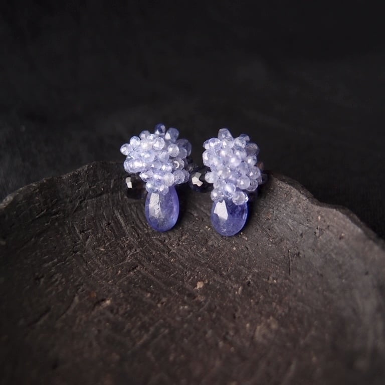 【天然石刺繍/ピアス】Tanzanite × Iolite Earrings