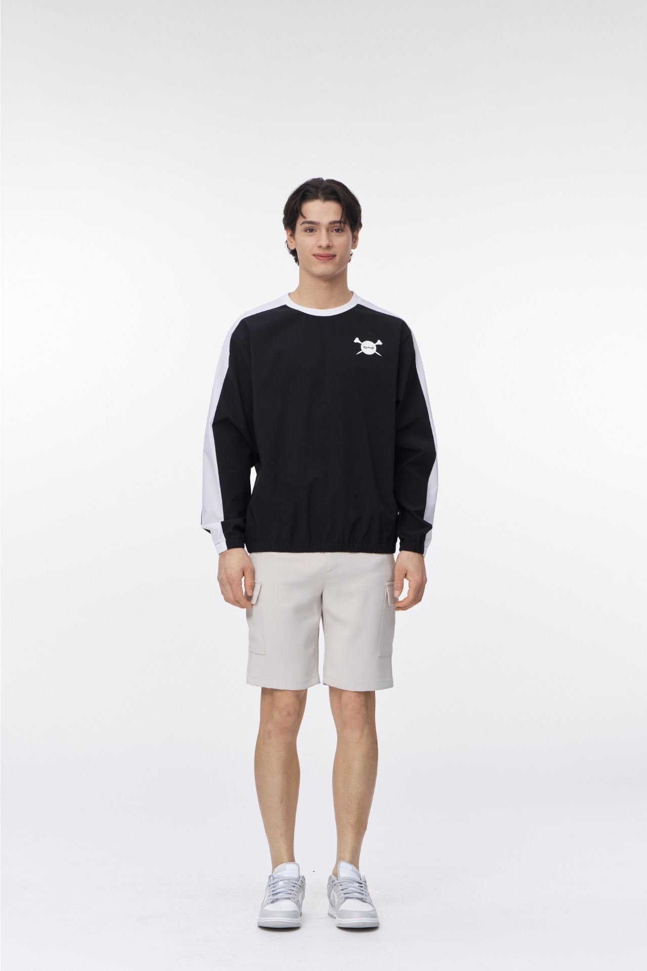 GOXO ゴーエックスオー ライン配色ウーブンマンツーマン ブラック