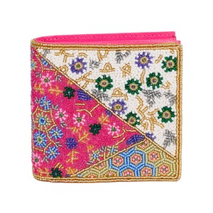 ビーズ刺繍二つ折財布（#052 ピンク 帯柄）