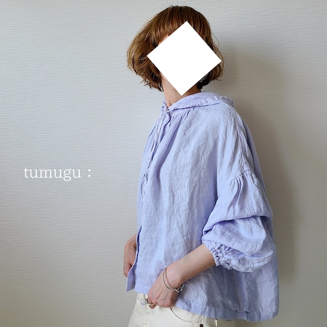 【tumugu:】ソリトリネンフードブラウス(TB23110)