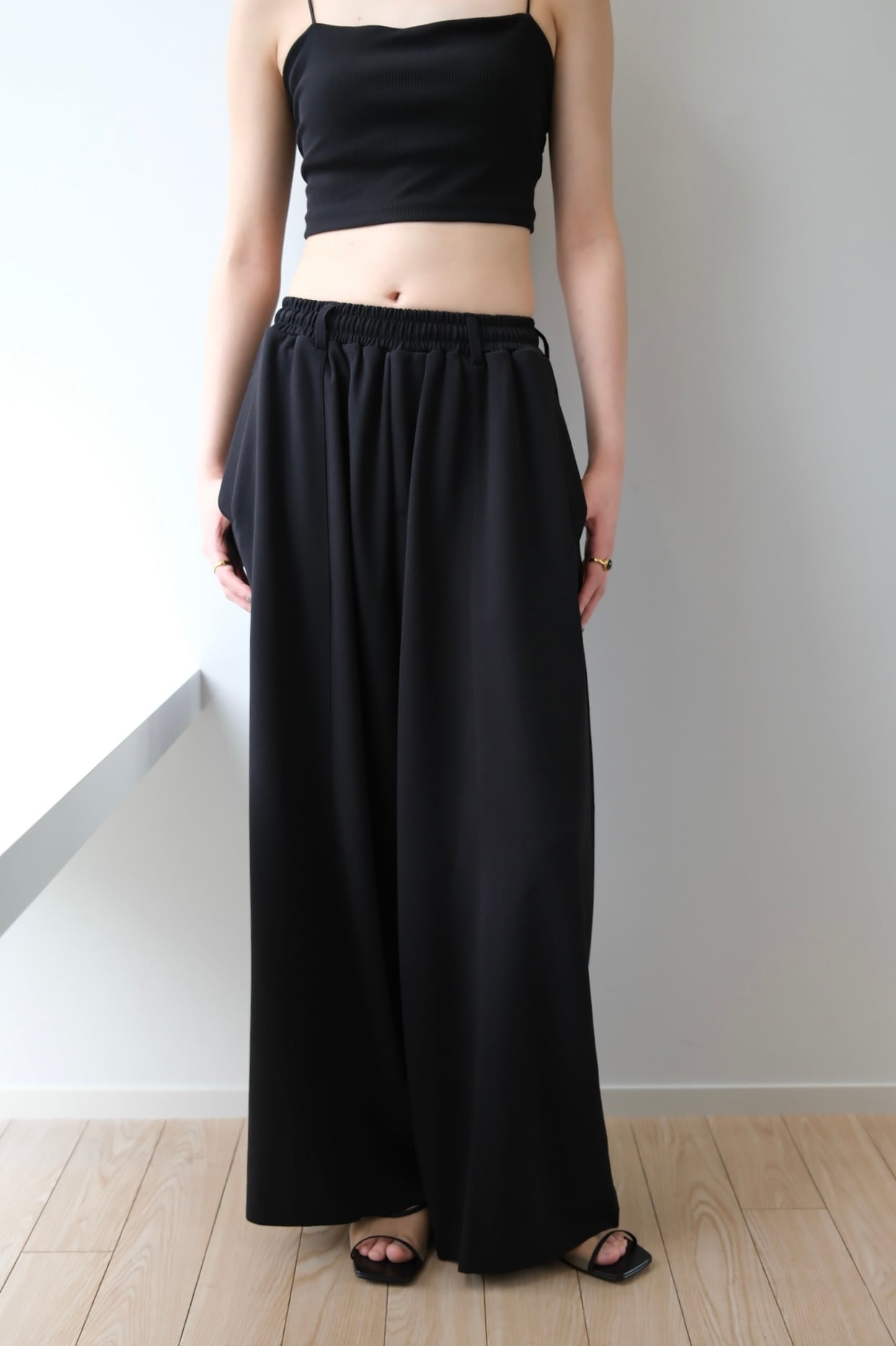 Cut Georgette Cocoon Wide Pants カットジョーゼット コクーンワイドパンツ Black