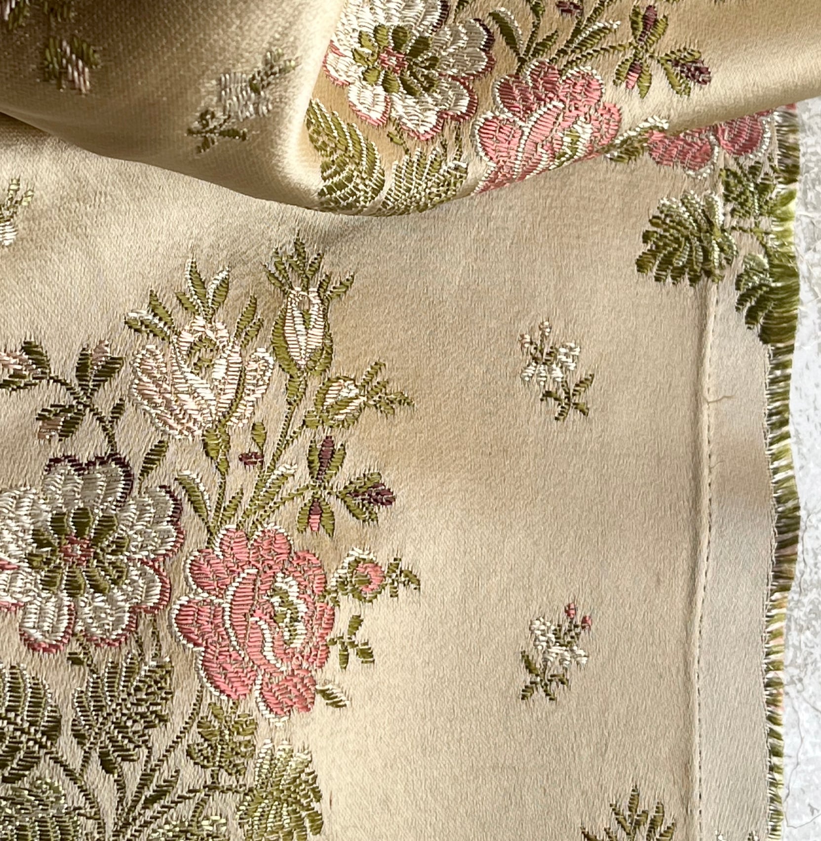 Vintage Fabric生地 シルク サテン織 約50×40cm フランス製