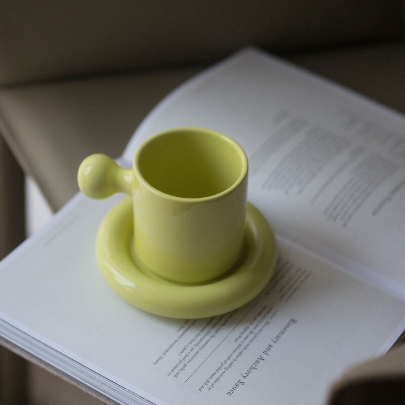 ボール型取っ手マグ&ソーサー セット グリーン 北欧