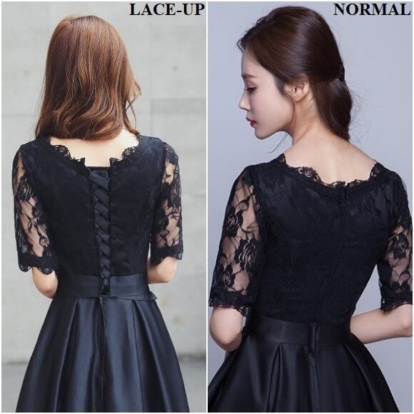 パーティードレス 結婚式 二次会 ワンピース パーティードレス ロング丈 ロングドレス 黒 黒レースドレス 半袖 フレアワンピース レースアップ 2種類 上品 きれいめ P6299 Kirari きらり