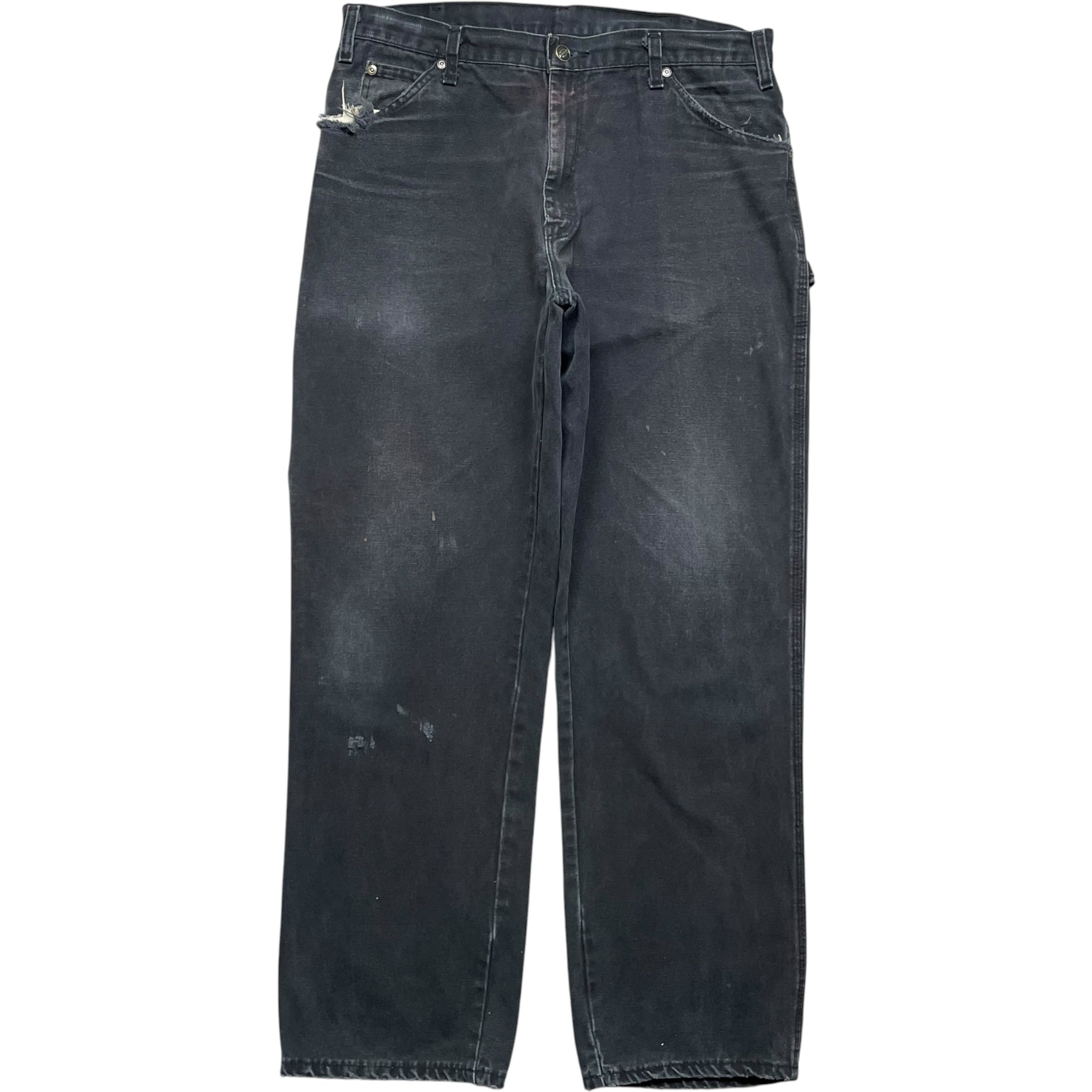 《実寸 W35 L31》 Dickies ディッキーズ ペインターパンツ ワークパンツ ブラック フェード ダメージ ワンポイントロゴ no.10264