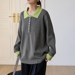 bicolor knit polo shirt　J00399