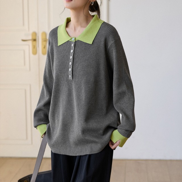 bicolor knit polo shirt　J00399