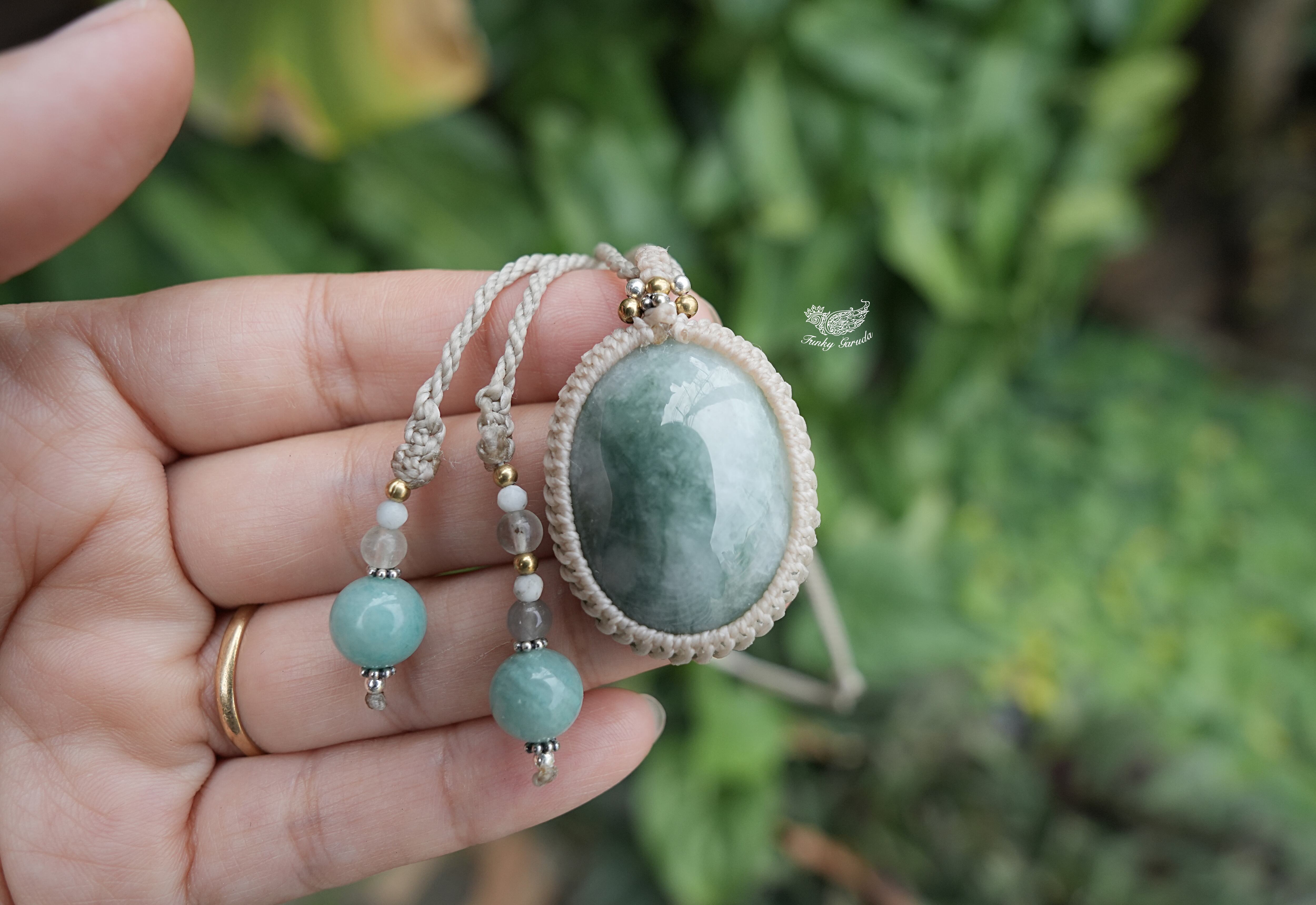 グラデーション★ミャンマー翡翠★マクラメネックレス894