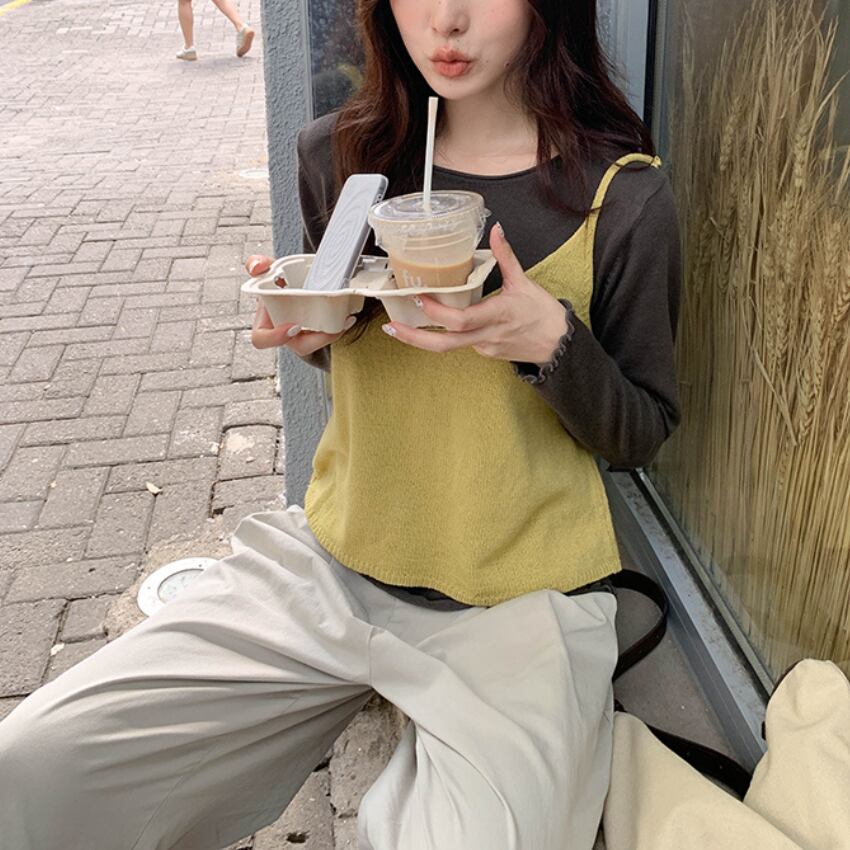 【2-piece】knit bustier & cut-and-sew top J00010