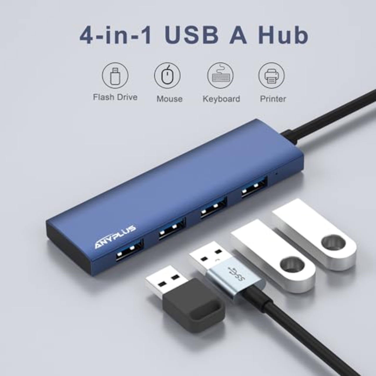 ANYPUS USB ハブ、4USBポートアルミニウム合金超スリムUSB 分岐、USB Hub 5Gbps高速転送USBハブ 3.0、USB 増設Macbook/iMac Surface Pro/Mac Pro/PC/XPSなどに対応しています【ブルー】