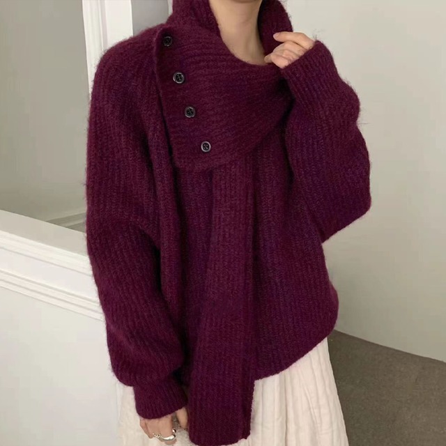 【tops】カラースカーフ付きニットトップス Q7010