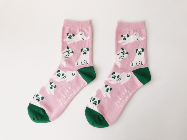 yukino textile socks 『PUGS』ピンク