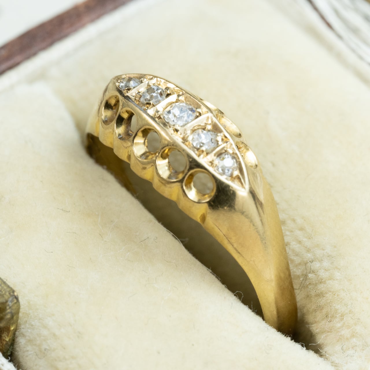 イギリス アンティーク ジュエリー K18 5stone オールドカット