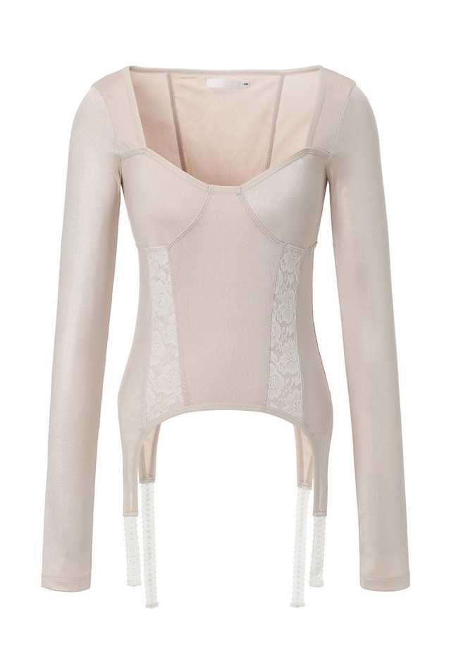 [threetimes] Lace garter top (rose beige) 正規品 韓国ブランド 韓国通販 韓国代行 韓国ファッション スリータイムズ three times 日本 店舗