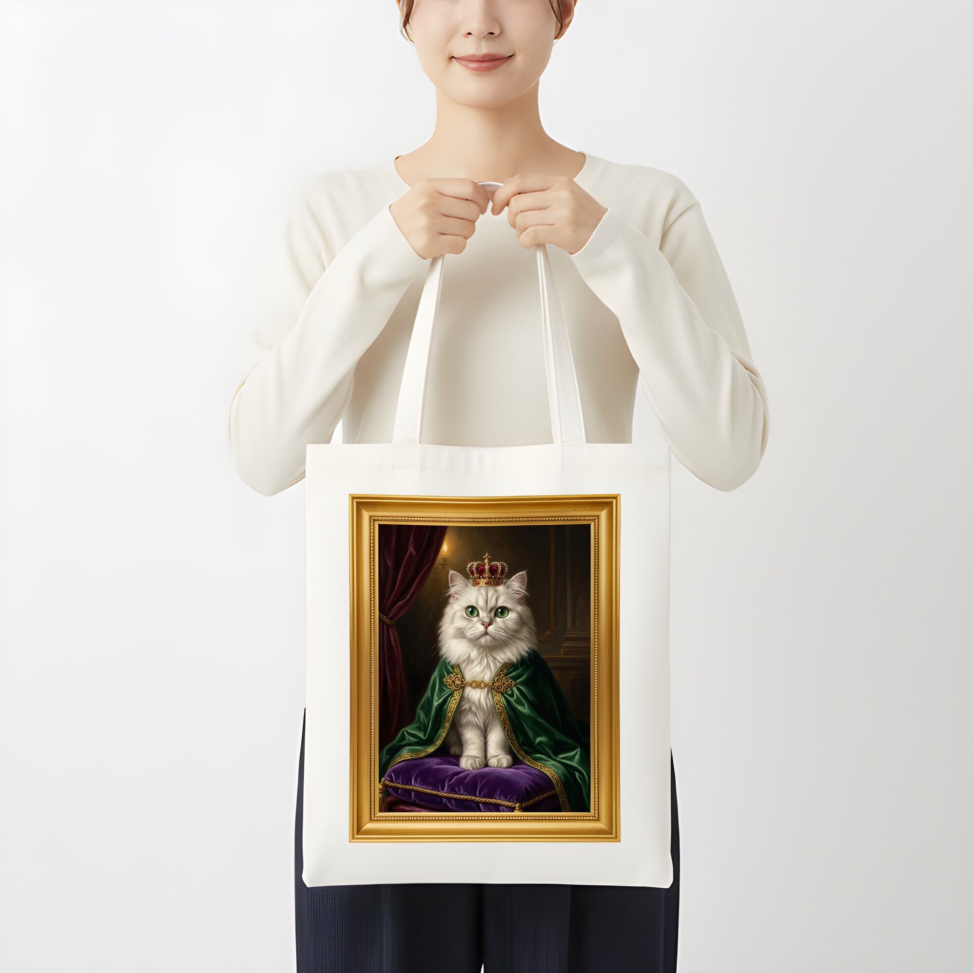 猫（チンチラペルシャ）トートバッグ ルネサンス風カラーアート 金縁