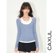 Deep U-Neck Layered L/S Top 2PCS SET