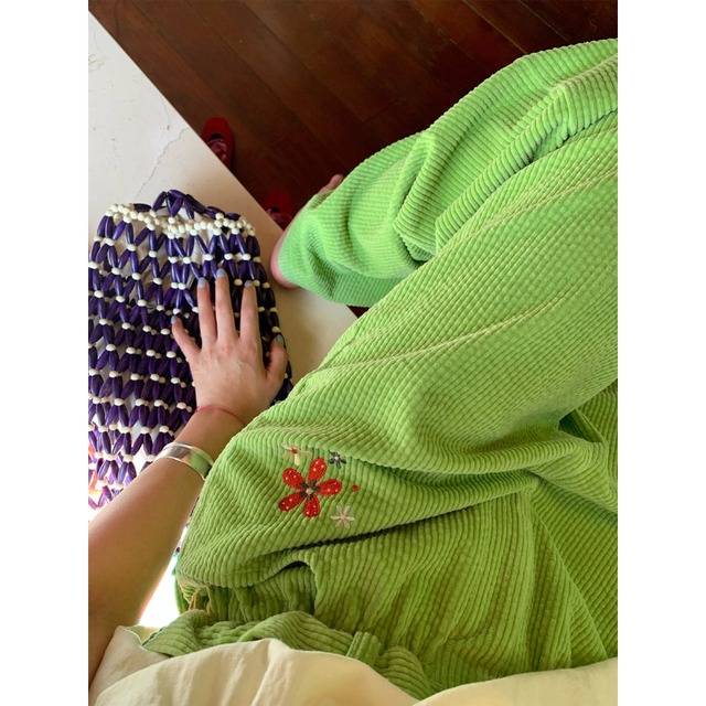 cherry flower embroidery melon corduroy pants  e1879