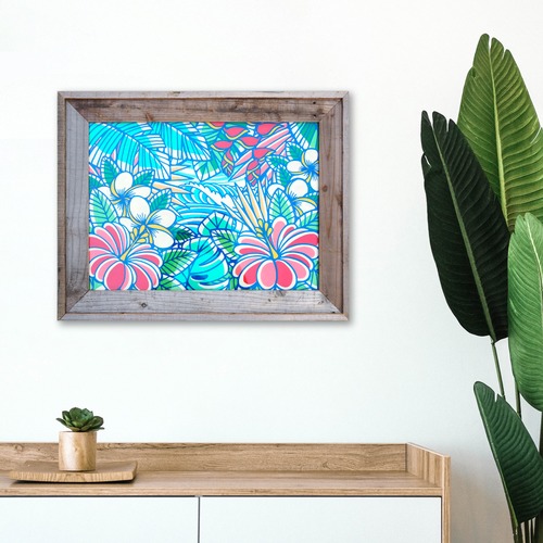Wood Panel L Size（Tropical Plants）with Recycled Wood Frame