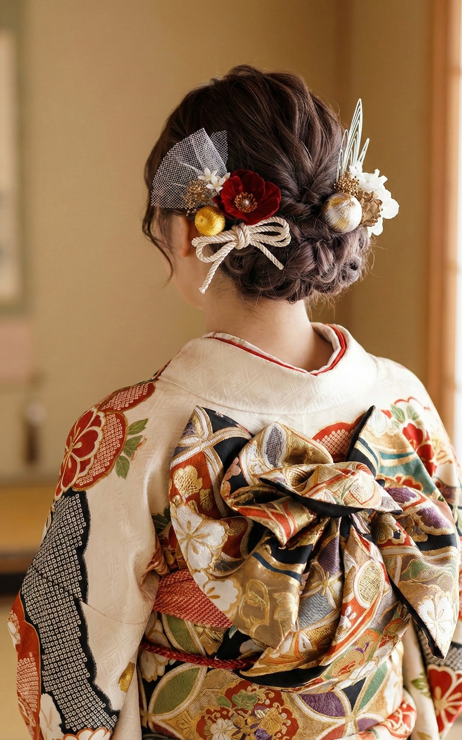 牡丹一華水引髪飾り レッド 成人式 卒業式 結婚式