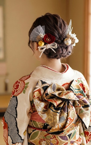 牡丹一華水引髪飾り レッド 成人式 卒業式 結婚式