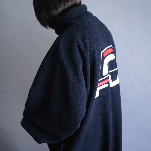 "FILA" over silhouette front and back logo embroidery half-zip fleece pullover