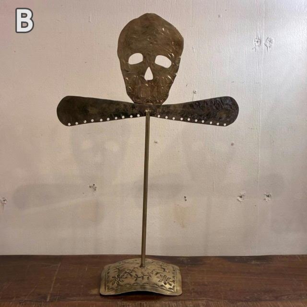 Mexico Calavera earring stand, 2 types, brass, skull design, earring and accessory storage.