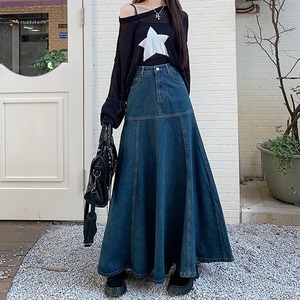 デニム スカート デニムスカート ロング マキシスカート マーメイドスカート ロングスカート スカート ワイド マーメイド ポケット ハイウエスト デニム カジュアル 大人 おしゃれ レトロ クール オールシーズン レディース デート お出かけ 休日 イベント 旅行 普段使い 韓国 ファッション スタイル 楽ちん 体系カバー 送料無料 S M L XL 2XL ブルー
