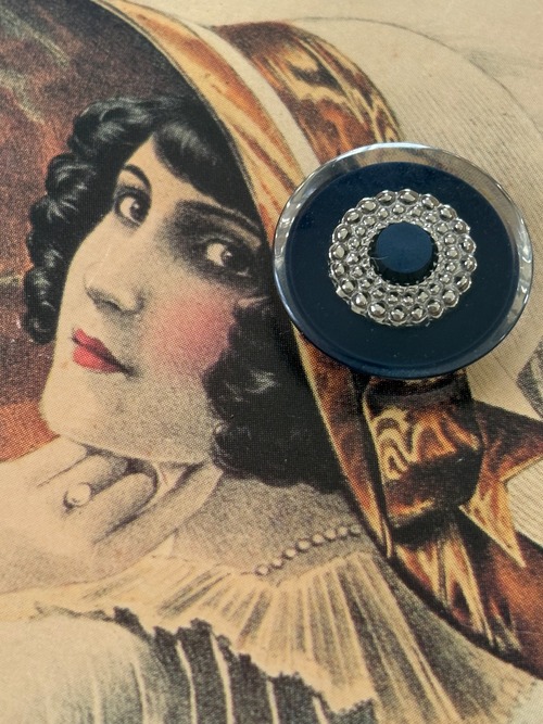 20mm Japanese ヴィンテージボタン ネイビー×シルバー 樹脂ボタン エレガント レトロ アクセサリーパーツ 装飾材