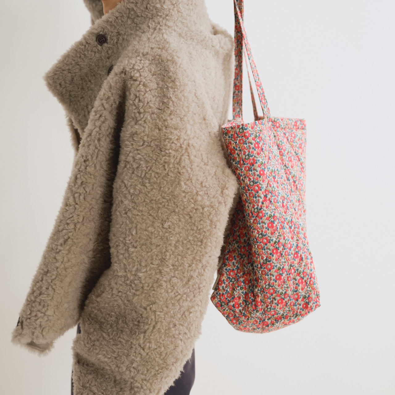 Quilted Check&Flower Tote Bag T4044