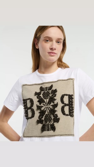 BARRIE -Cotton t-shirt with Barrie logo cashmere patch- :827(GYPSUM/DARK MALT)