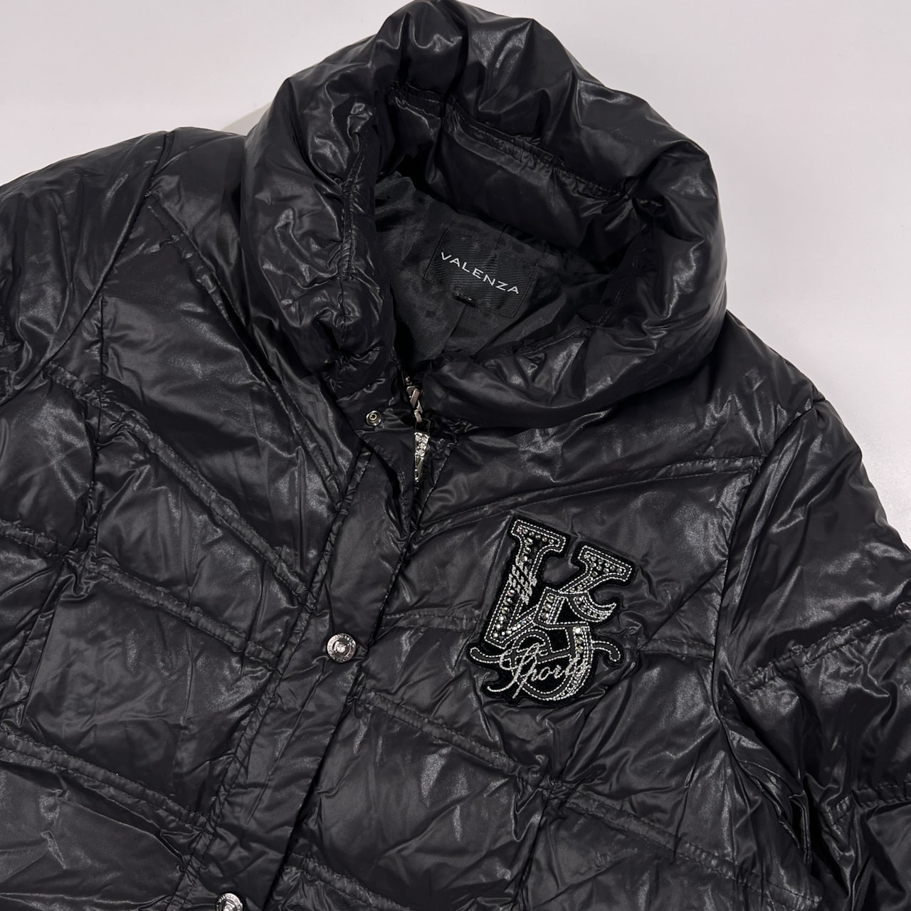 VALENZA バレンザ 近年モデル ラインストーン ワッペン ダウン コート サイズ 42 /ブラック/レディース