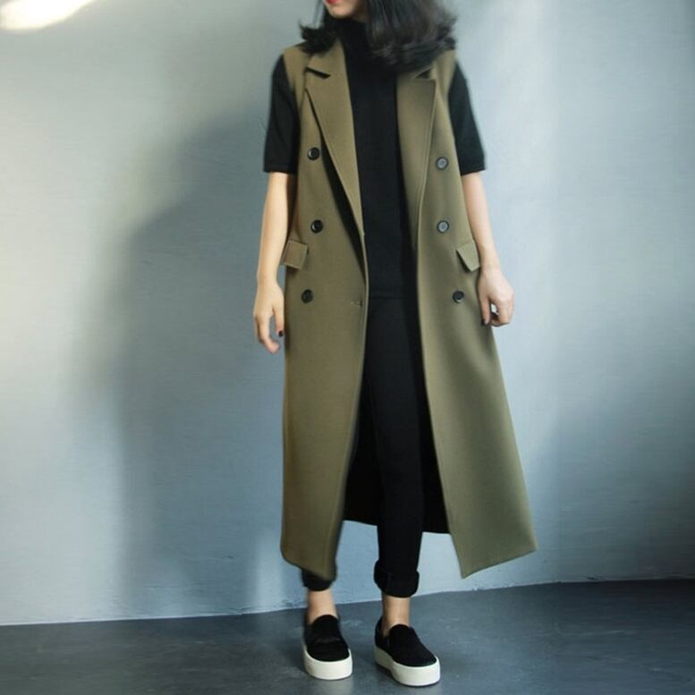 ロングノースリーブコート ロングジレ ノースリーブトレンチジレ ベスト ジレ コート ノースリーブ