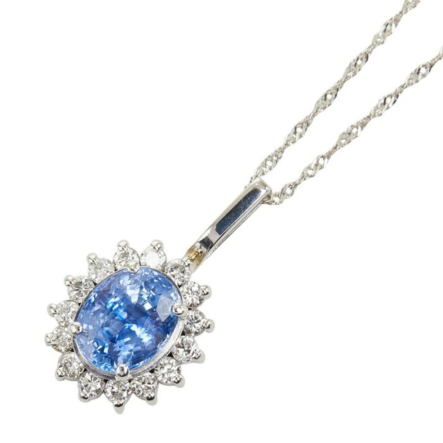 Pt900 プラチナ Pt850 プラチナ ライトブルーサファイア1.44ct ダイヤ0.24ct フラワーモチーフ ネックレス レディース 【中古】