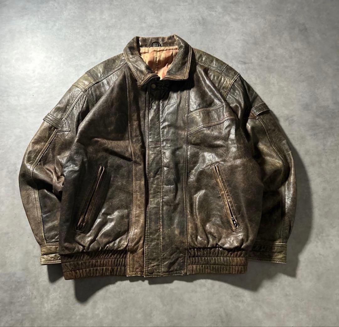 70s ARSCO サテン ライナー 本革 レザー シングル ライダース