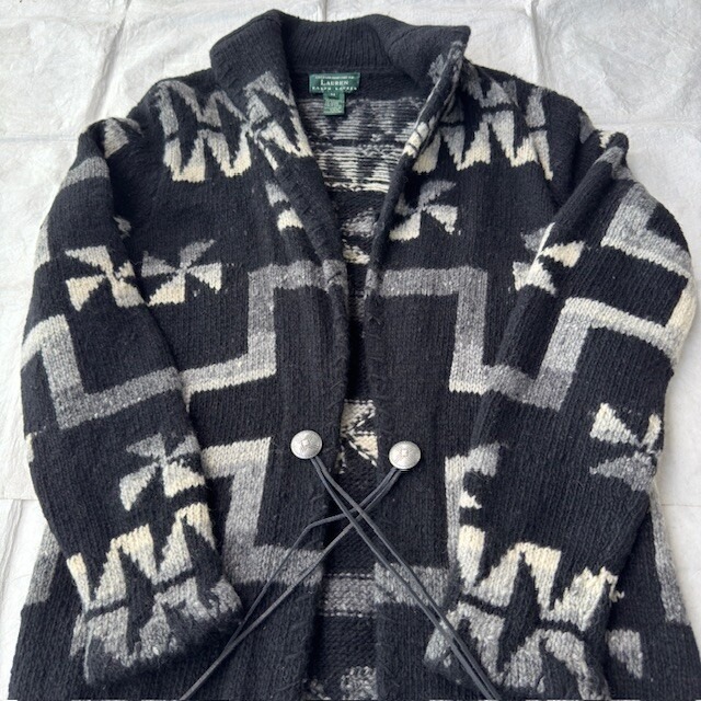 Ralph Lauren ラルフローレン ハンドニットカーディガン 80s〜90s 風車柄 ショールカラー ブラック ヴィンテージ古着 M 画像7