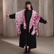 夕映えの夢を運ぶピンク豹ニットショール《C0267》