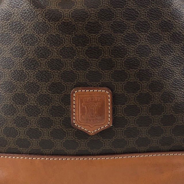 CELINE セリーヌ マカダム ショルダーバッグ ブラウン ブラゾン型押し PVC 巾着 vintage ヴィンテージ オールド ywg4rj