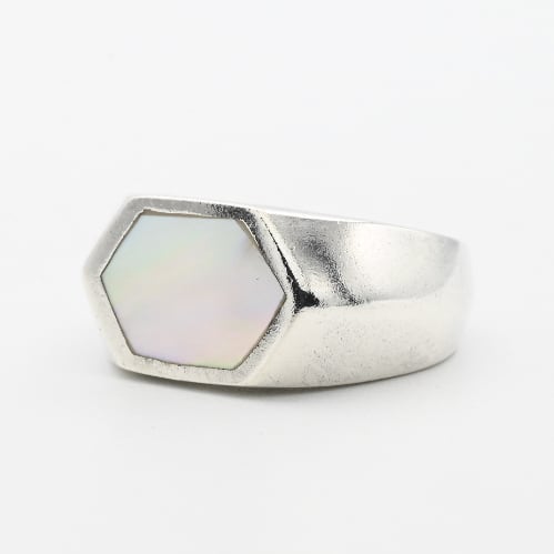 White Mother Of Pearl Inlay Hexagon Top Ring #13.0 / Denmark