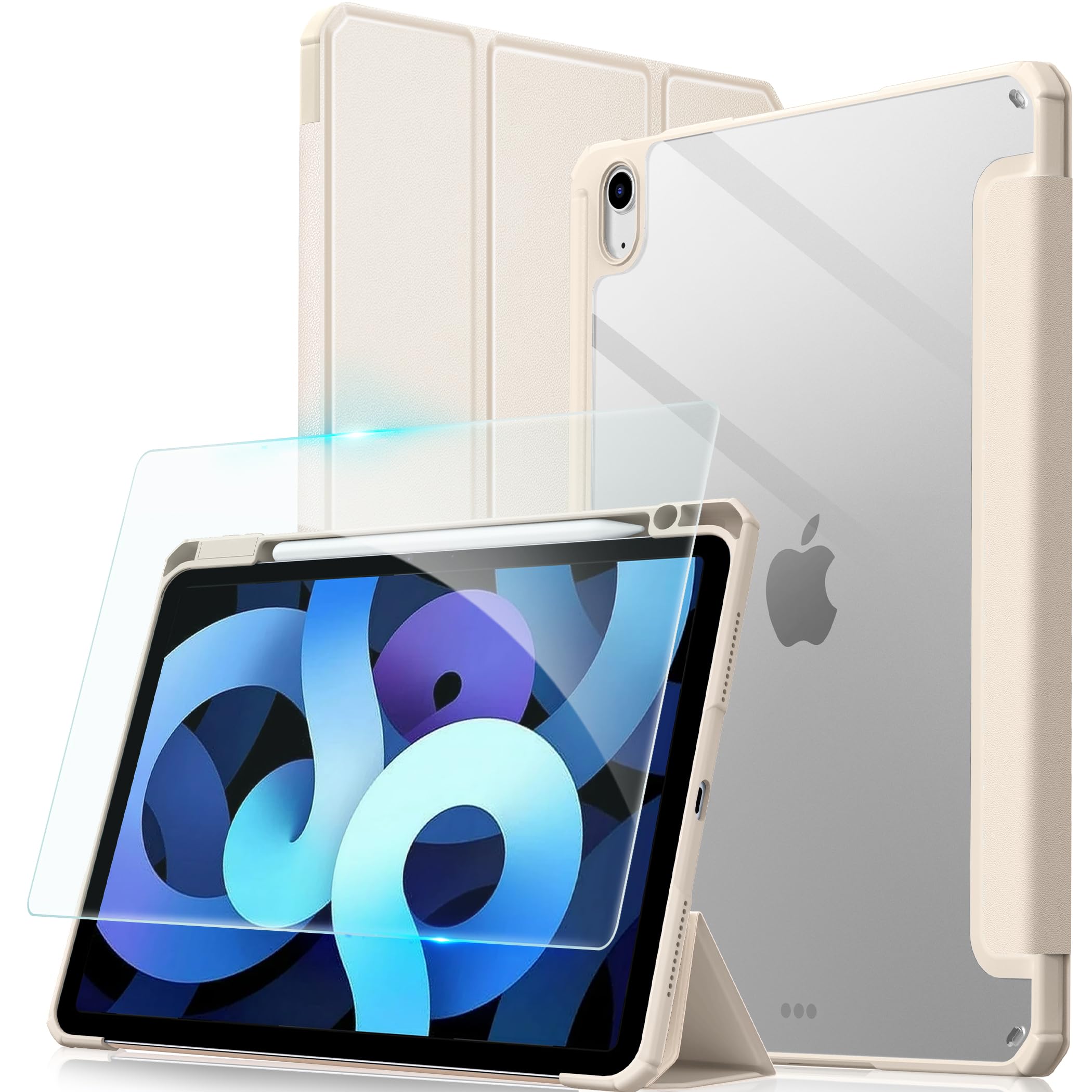 CACOE iPad air 11インチ ケース ガラスフィルム セット M4/M3/M2(2026/2025/2024) ペン収納 スターライト