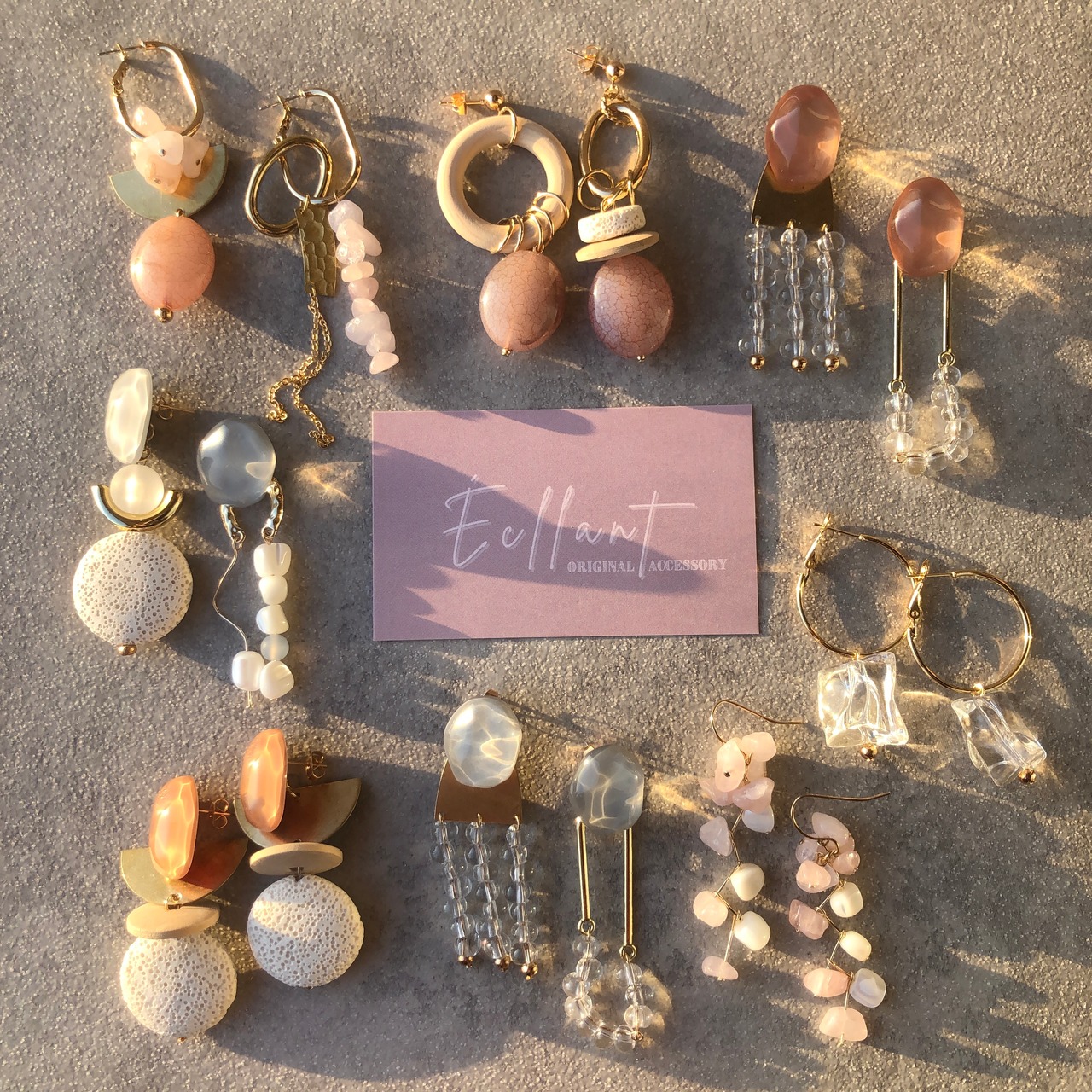 ローズクォーツ 大振り アシンメトリーピアス / イヤリング