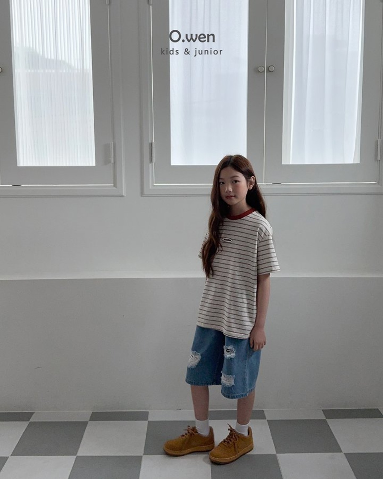 [O.wen] Mention Stripe Short Sleeve T-shirt (JS/JM/JL/JXL) / [오웬] 멘션스트라이프반팔티 (JS/JM/JL/JXL)