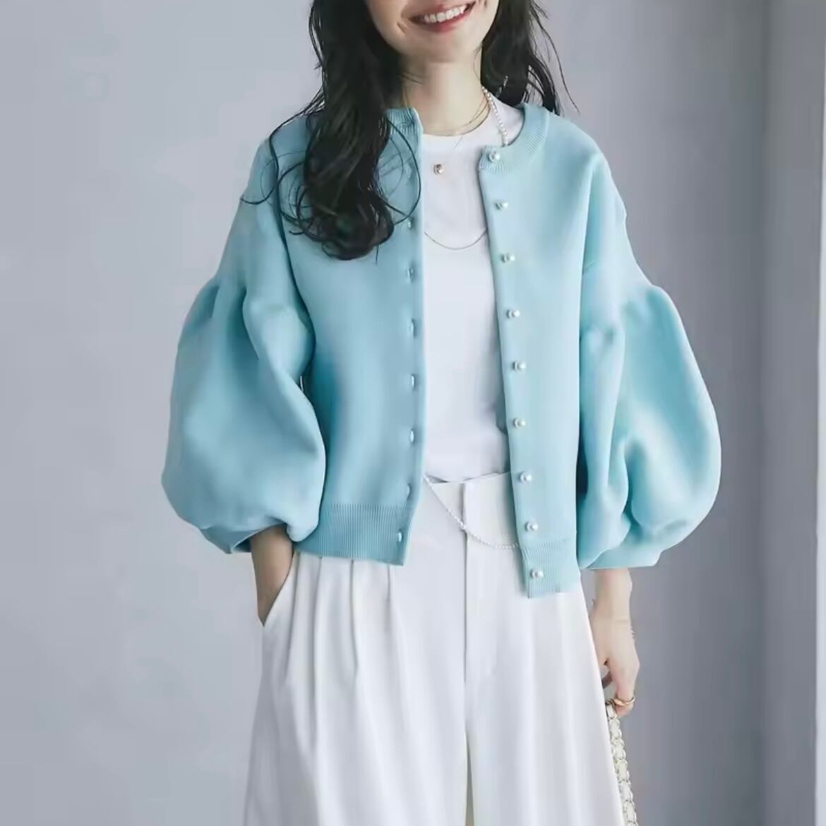 lantern sleeve knit cardigan