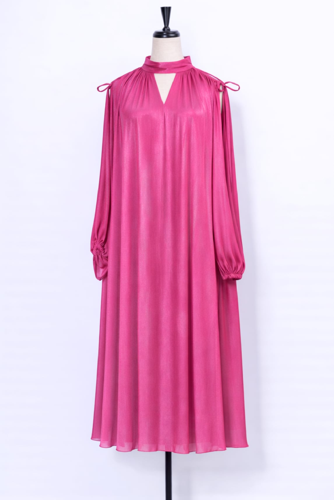 Chambray Gather Dress FUCHIA PINK