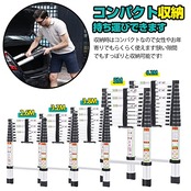 RIKADE 伸縮はしご 耐荷重150kg 軽量 持ち運びやすい 折り畳み 伸縮梯子 多機能アルミはしご 自動ロック スライド式 伸縮自在 梯子 室内室外両用 スライド式 (シルバー, 2.6m)