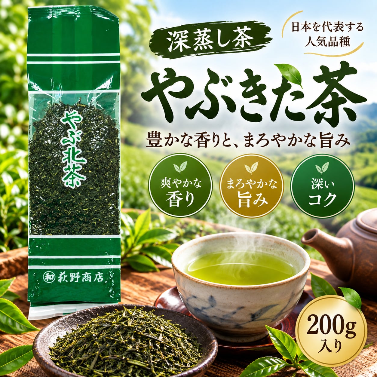 徳用煎茶】静岡県産深蒸し茶 やぶ北茶200g 荻野商店 日本茶 緑茶 静岡