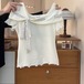 2色/チェックリボンオフショル風Tシャツ ・78668