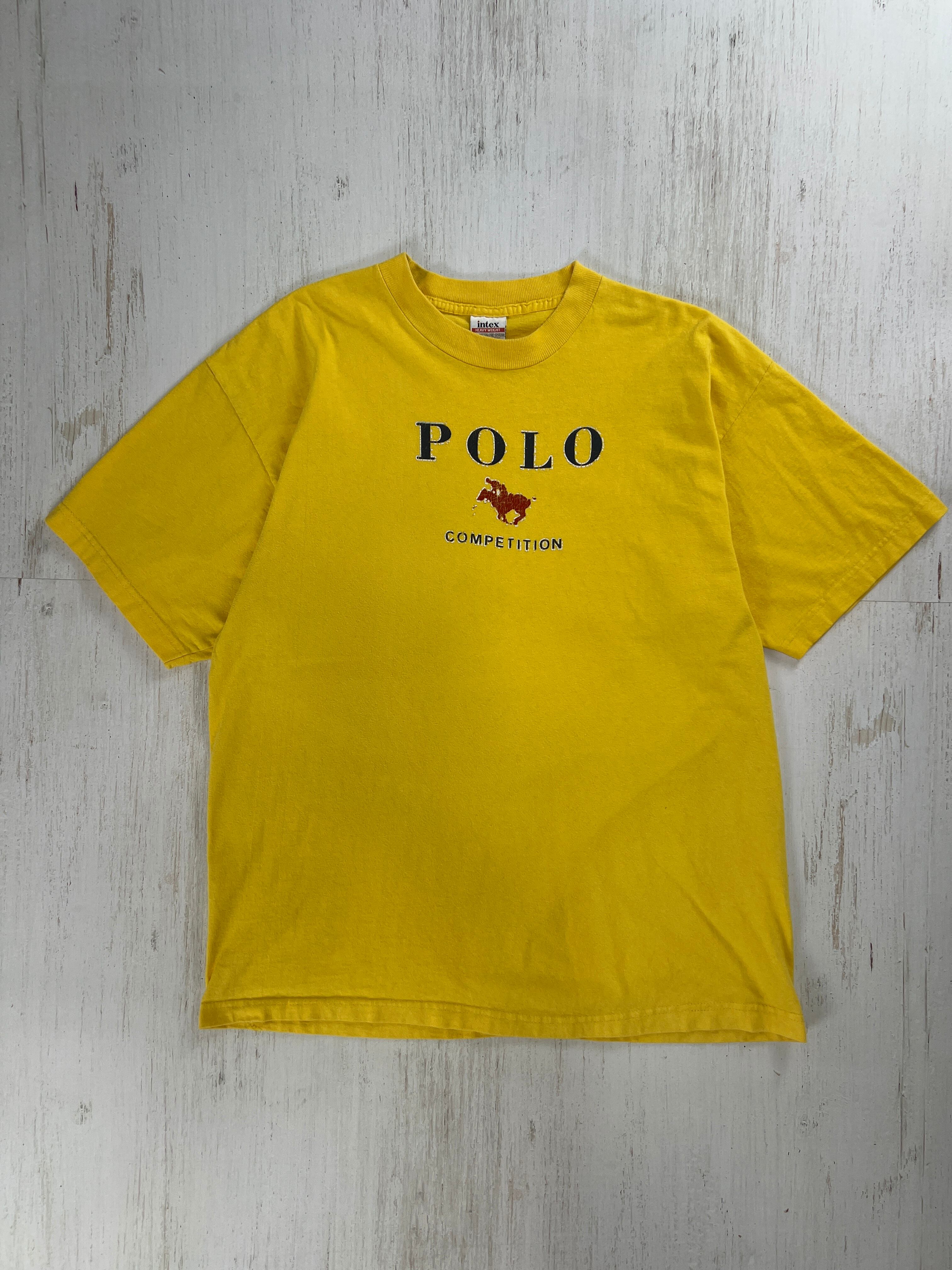 1990's Style “POLO COMPETITION” Humor Graphic Tee – Yellow / Intex Tag / XL #F545