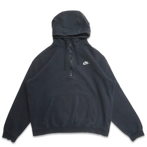 古着 ナイキ NIKE ワンポイント ハーフジップ スウェットパーカー トレーナー ブラック 表記：XL　gd408825n w60318