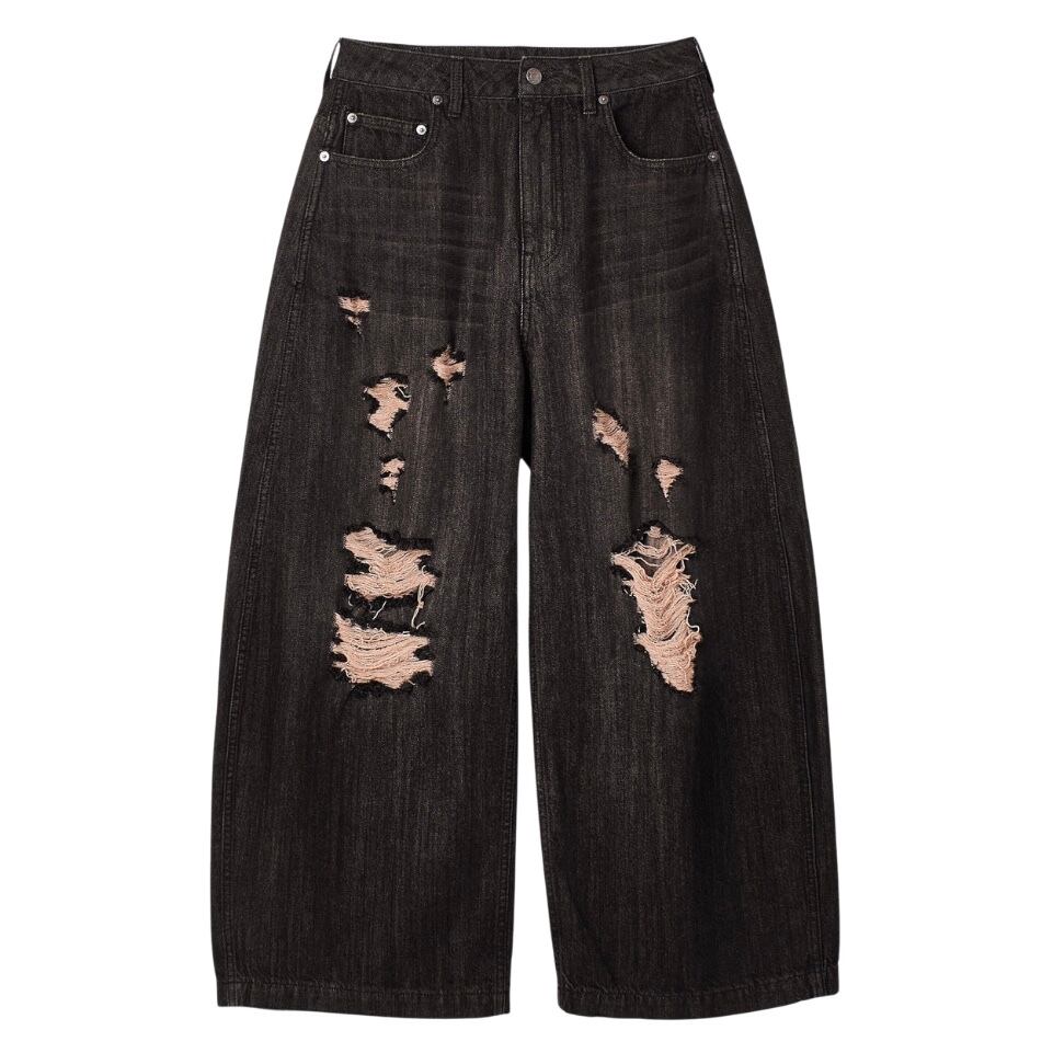 【x-girl】DISTRESSED BAGGY DENIM PANTS / BLACK【エックスガール】